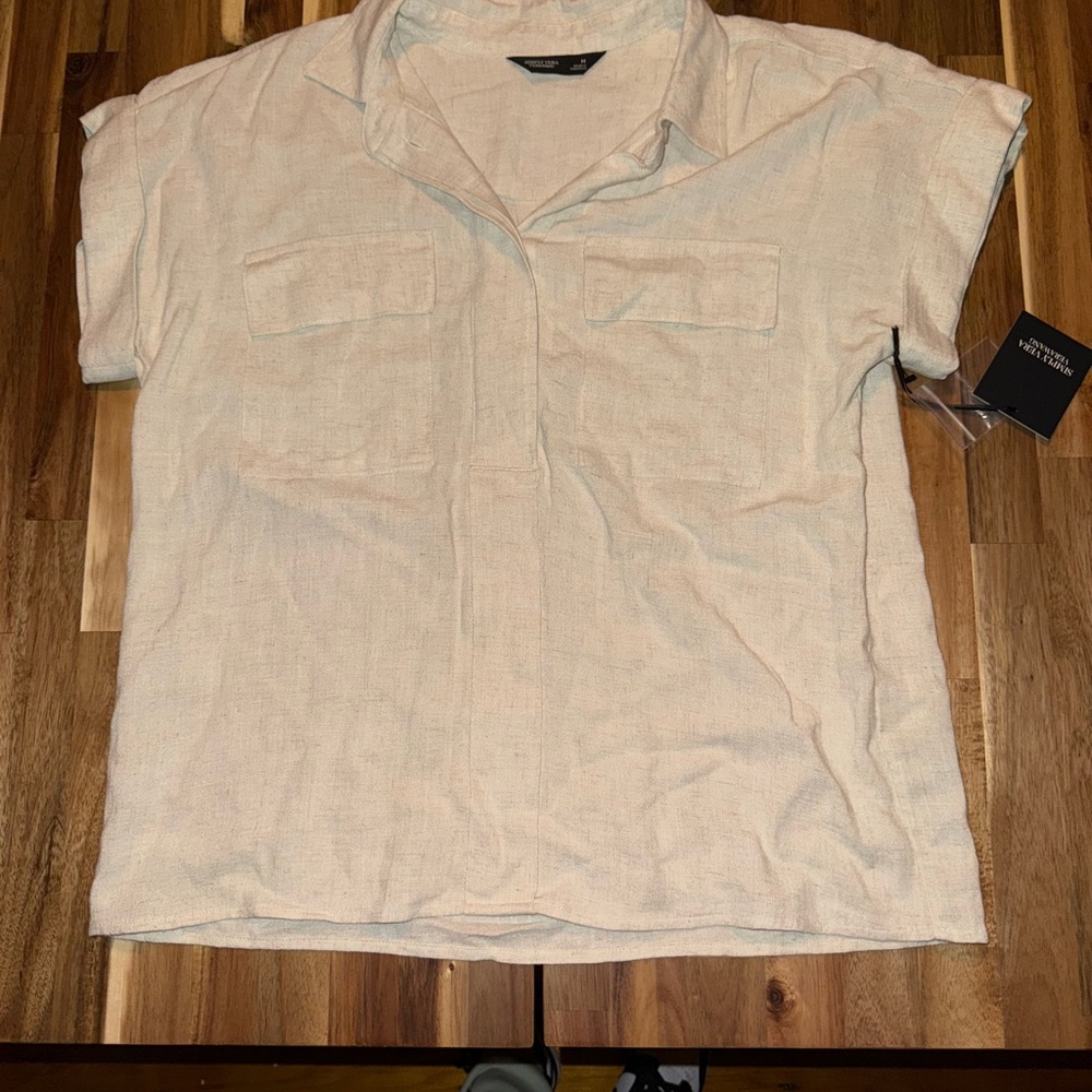 Simply Vera Vera Wang Beige Short Sleeve Shirt